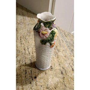 Vintage Basket Weave Pansey Floral Cut out Peekaboo Glazed  Porcelain 8" Vase